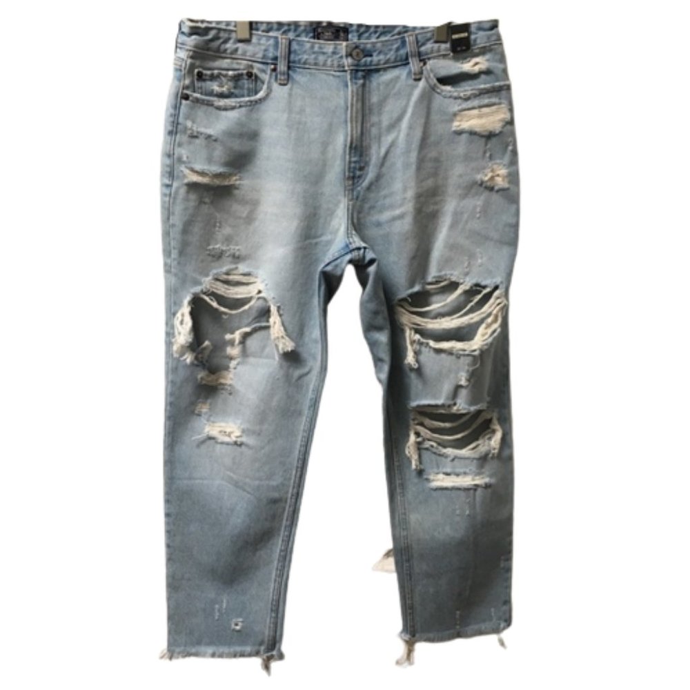 Abercrombie & Fitch Light Blue Distressed High Rise Mom Jeans